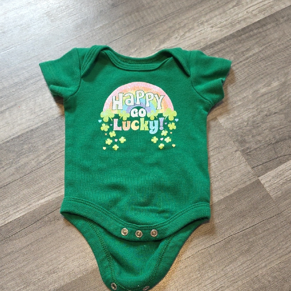 Green 'Happy Go Lucky' Baby Onesie
